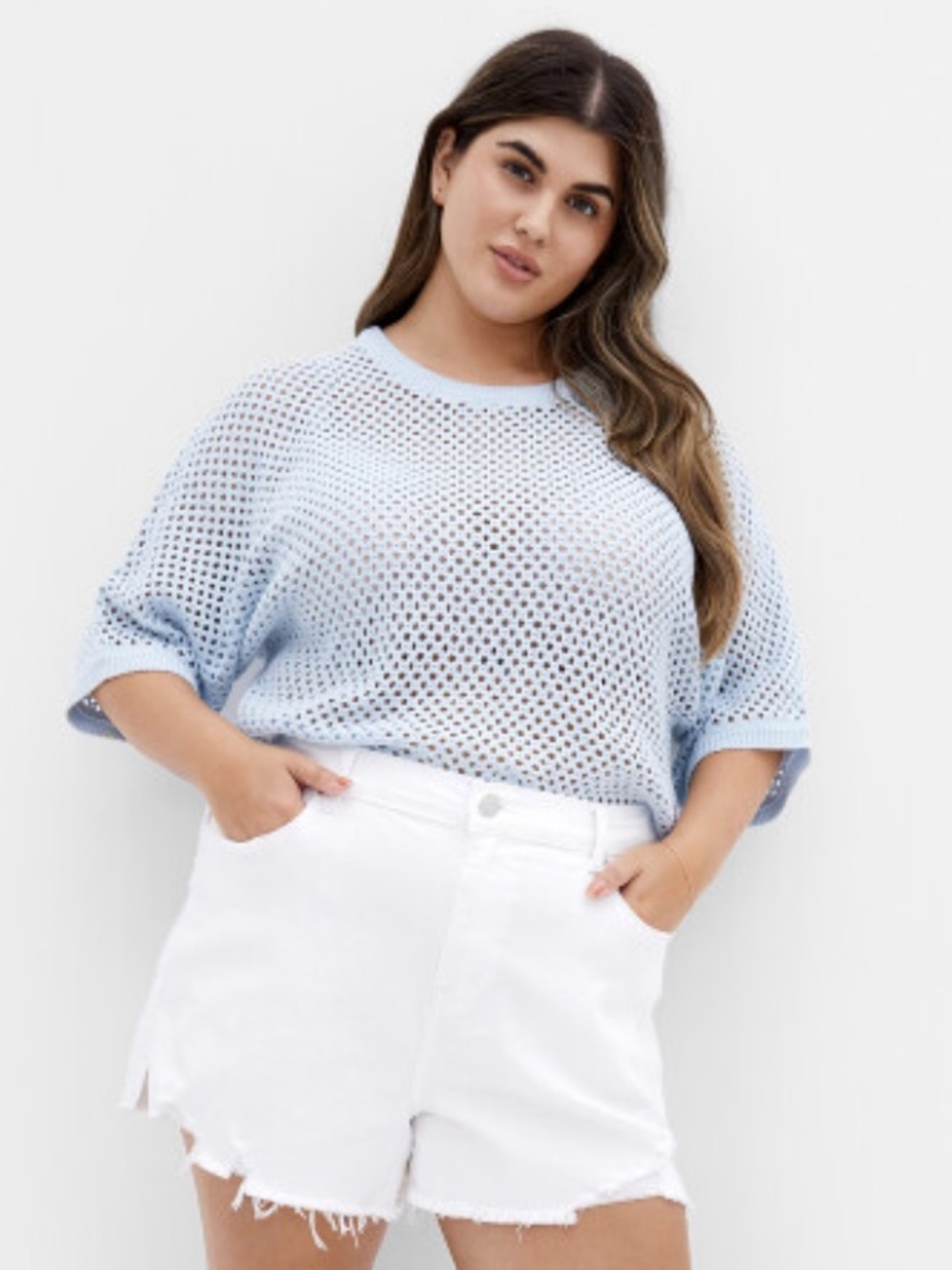 City Chic Crochet Knit Top Light Blue Size 16 BNWT - Picture 2 of 11
